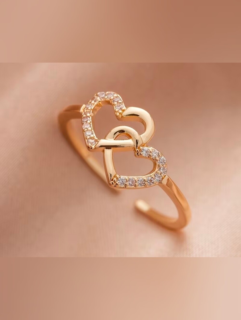 $8 Each Or Bundle 5/$20 Gold Double Heart Adjustable Ring